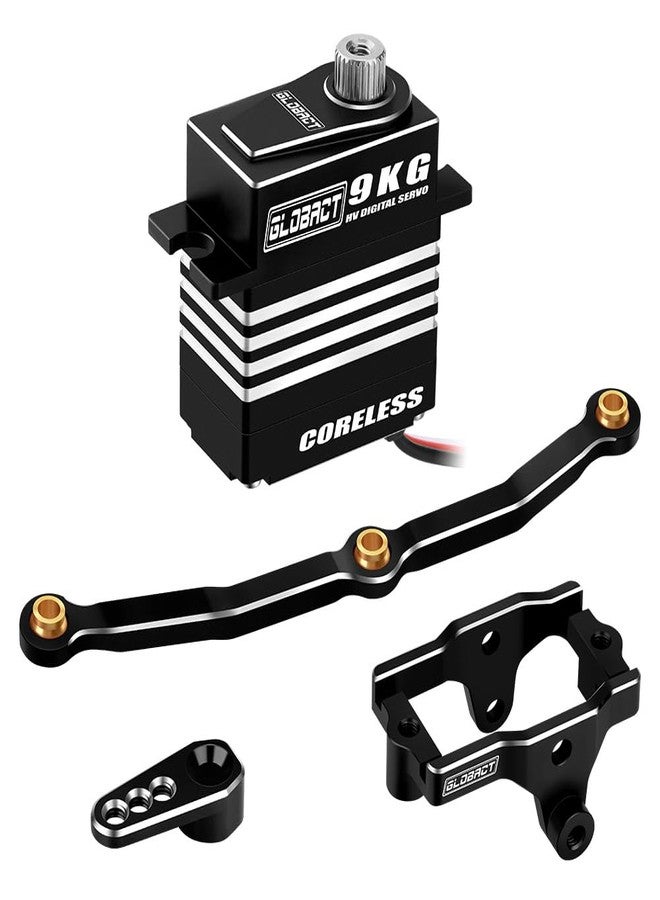 GLOBACT for TRX4M Servo 9kg High Torque Digital Servo Coreless Motor Servo HV 4.8V-8.4V with Servo Mount and Arm and Steering Link Set 1/18 RC Crawler Car Upgrade Accessories (Black) - Image 1
